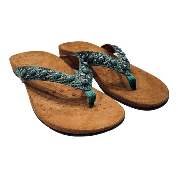 Vionic Floriana Orthotic Sandals | Size 9 | Teal Beaded Arch Support Flip Flops - Picture 1 of 12